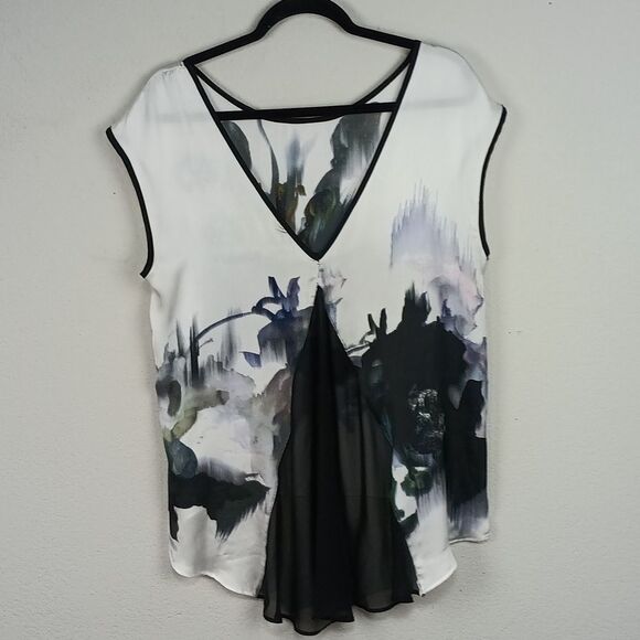 Kay Celine Womens Abstract Multicolor Sleeveless Sheer Silk Blend Top sz M - Picture 7 of 14